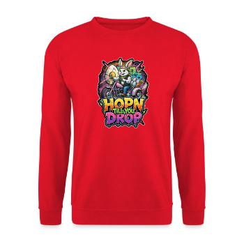 HOPN Till You Drop Bunny Motorrad Graffiti - Unisex Pullover - Rot - Vorne - Alina (178cm) & Michal (187cm)