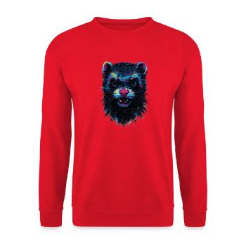 Cyberpunk-Frettchen im elektrischen Neon-Stil - Unisex Pullover - Rot - Vorne - Alina (178cm) & Michal (187cm)