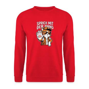 Sprich Mit Der Hand Kater - Unisex Pullover - Rot - Vorne - Alina (178cm) & Michal (187cm)