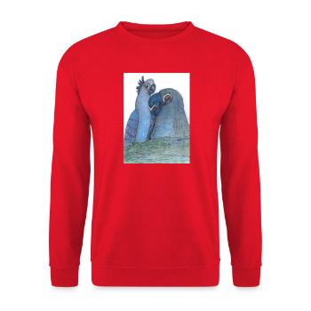 Blue_Parrots - Unisex Pullover - Rot - Vorne - Alina (178cm) & Michal (187cm)