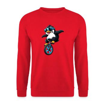Cool Penguin sur Unicycle Comic drôle - Sweat-shirt Unisexe - rouge - Devant - Alina (178cm) & Michal (187cm)