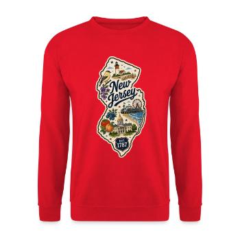 New Jersey Garden State Vintage Reiseaufkleber - Unisex Pullover - Rot - Vorne - Alina (178cm) & Michal (187cm)