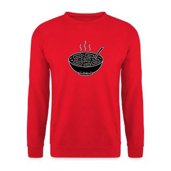 <div> Soup — Semantic HTML - Unisex Pullover - Rot - Vorne - Alina (178cm) & Michal (187cm)