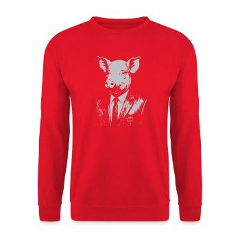 Elegantes Schwein im Anzug - Unisex Pullover - Rot - Vorne - Alina (178cm) & Michal (187cm)