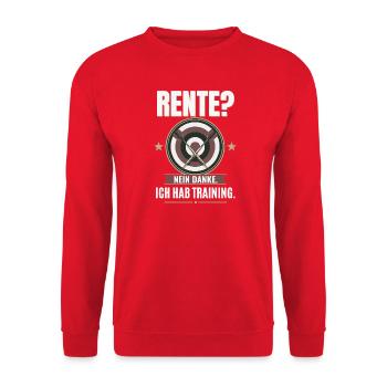 Rente Nein danke Ich hab Training Darts Vintage - Unisex Pullover - Rot - Vorne - Alina (178cm) & Michal (187cm)