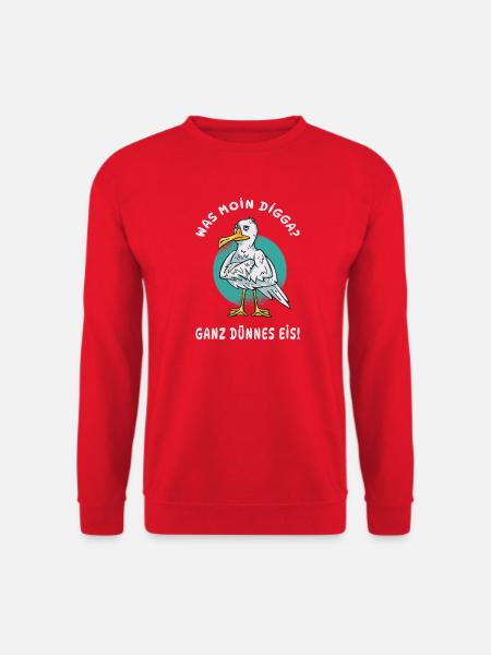 Möwe „Moin Digga? Ganz dünnes Eis!“ - Unisex Pullover - Rot