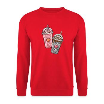 Coffee Hearts – Pink & Orange Iced Coffee - Unisex Pullover - Rot - Vorne - Alina (178cm) & Michal (187cm)