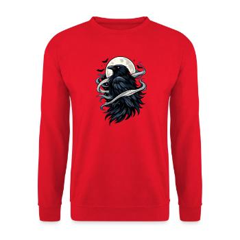 Mondkrähe im Nachtwind - Unisex Pullover - Rot - Vorne - Alina (178cm) & Michal (187cm)