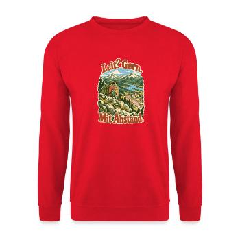 Leit Gern Mit Abstand - Unisex Pullover - Rot - Vorne - Alina (178cm) & Michal (187cm)