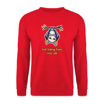 Ich häng hier nur ab – Fledermaus kopfüber - Unisex Pullover - Rot - Vorne - Alina (178cm) & Michal (187cm)