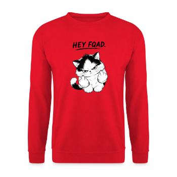 Freche Katze – Schwarzer Humor & FQAD Awareness - Unisex Pullover - Rot - Vorne - Alina (178cm) & Michal (187cm)