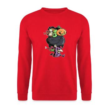 Der Halloween-Kessel - Unisex Pullover - Rot - Vorne - Alina (178cm) & Michal (187cm)