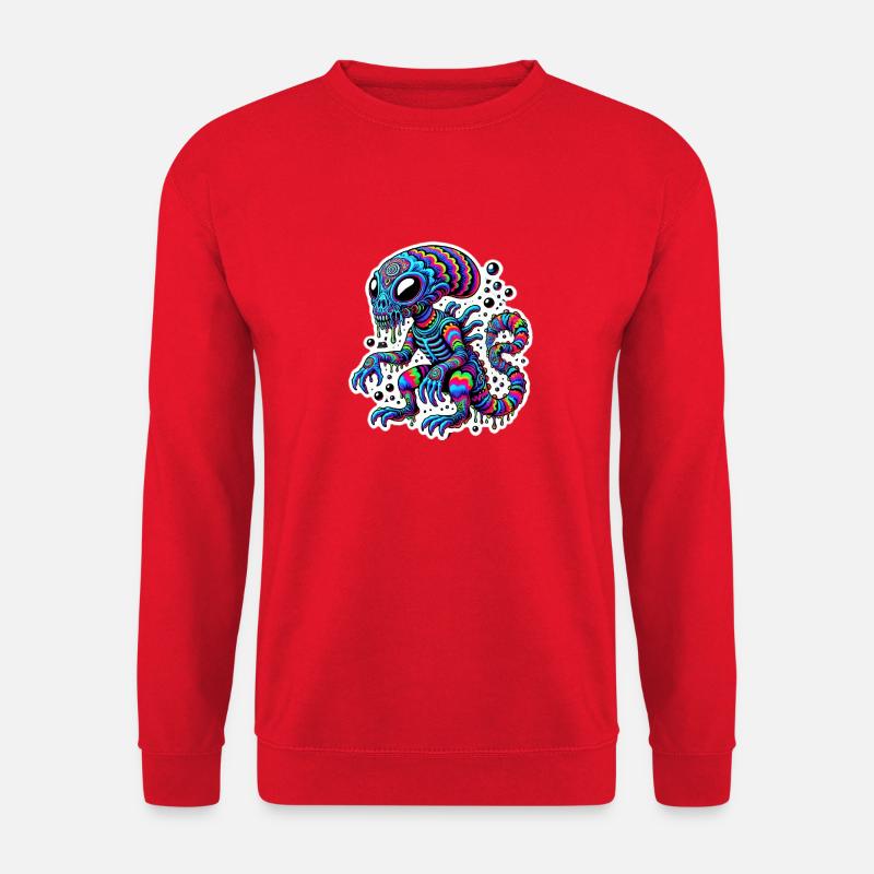 Buntes Alien-Kreatur Muster - Unisex Pullover - Rot