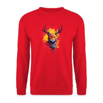Katze mit Geweih - Unisex Pullover - Rot - Vorne - Alina (178cm) & Michal (187cm)