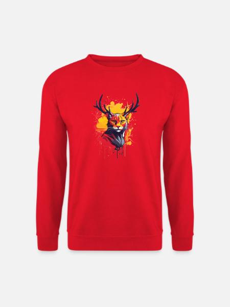 Katze mit Geweih - Unisex Pullover - Rot