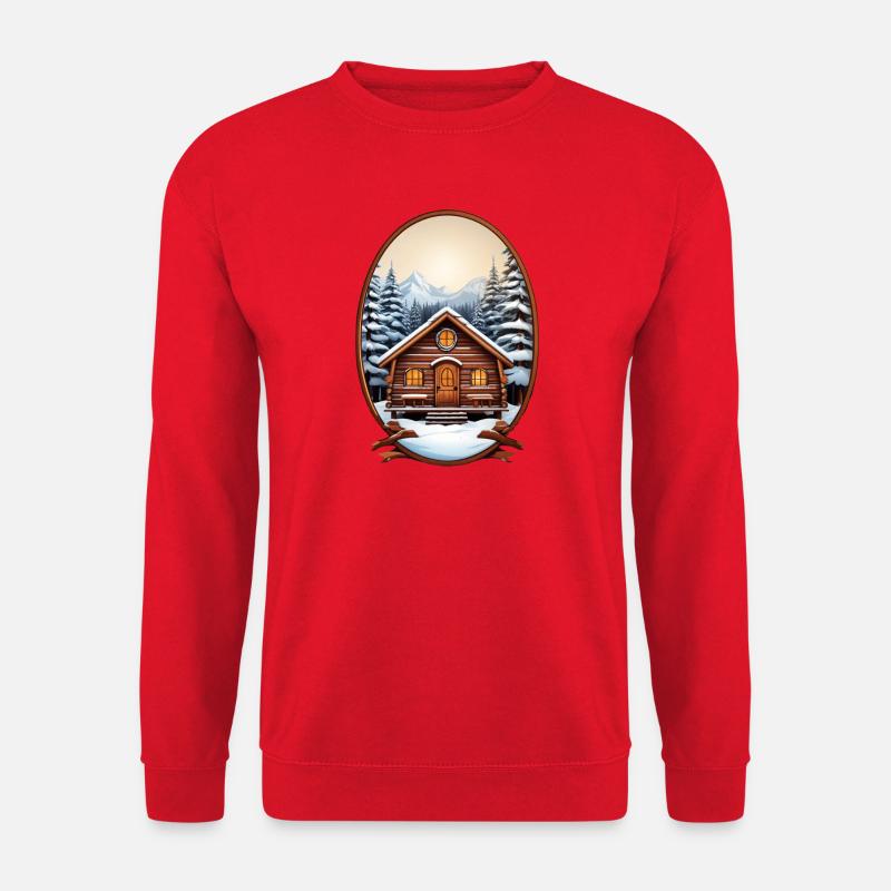 Holzhütte, Weihnachtshaus - Unisex Pullover - Rot