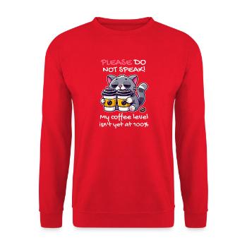Please do not speak, coffee level below 100, cat - Unisex Sweatshirt - red - Front - Alina (178cm) & Michal (187cm)