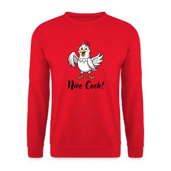 Hahn "Nice Cock!" - Unisex Pullover - Rot - Vorne - Alina (178cm) & Michal (187cm)