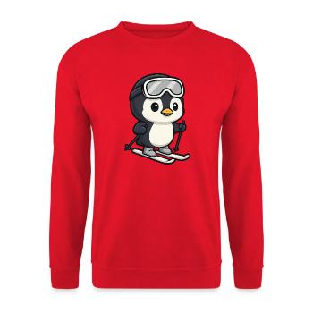 Lustiger Pinguin Skifahrer Winterspaß Wintersport - Unisex Pullover - Rot - Vorne - Alina (178cm) & Michal (187cm)