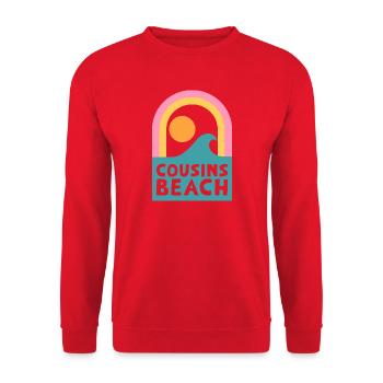 Cousins Beach – Retro Sunset Design - Unisex Pullover - Rot - Vorne - Alina (178cm) & Michal (187cm)