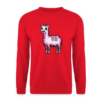 Alpaka Llama Halloween Comic Lustig - Unisex Pullover - Rot - Vorne - Alina (178cm) & Michal (187cm)