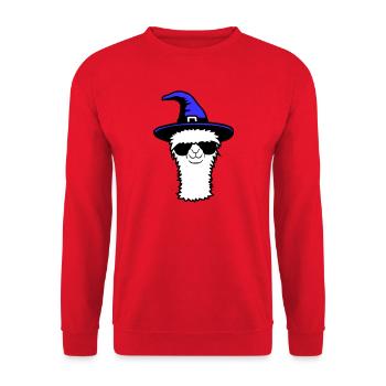 Lama Cool Hexenhut Sonnenbrille Halloween Alpaka - Unisex Pullover - Rot - Vorne - Alina (178cm) & Michal (187cm)