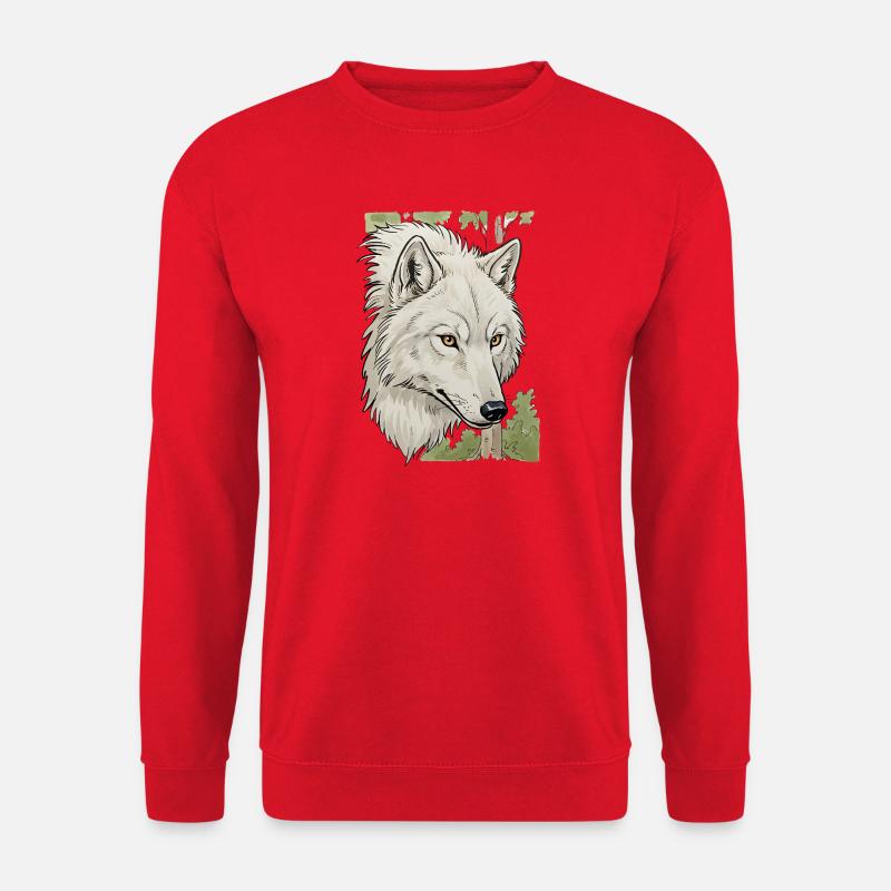 Weißer Wolfkopf im Wald - Unisex Pullover - Rot