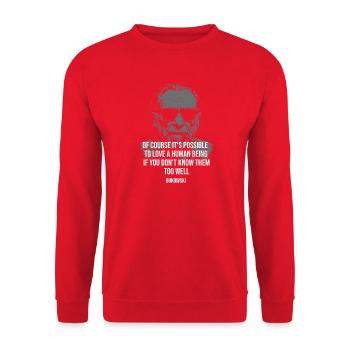 Love Insight: Bukowski-Zitatporträt - Unisex Pullover - Rot - Vorne - Alina (178cm) & Michal (187cm)