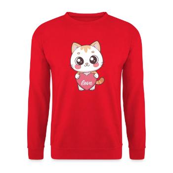 Kawaii Katzenherz-Liebe - Unisex Pullover - Rot - Vorne - Alina (178cm) & Michal (187cm)