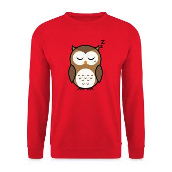 Süße schlafende Eule minimalistischen Stil - Unisex Pullover - Rot - Vorne - Alina (178cm) & Michal (187cm)