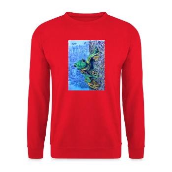 Frog on tree with city view - Unisex Sweatshirt - red - Front - Alina (178cm) & Michal (187cm)