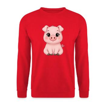 Cuddly Piggy Cartoon – Cute Animal Look - Unisex Sweatshirt - red - Front - Alina (178cm) & Michal (187cm)