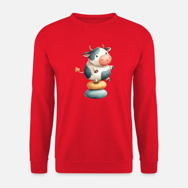 Kuh balanciert auf Donuts - Unisex Pullover - Rot