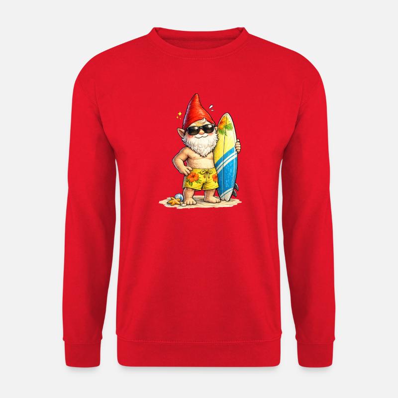 Cooler Gartenzwerg mit Surfbrett   - Unisex Pullover - Rot