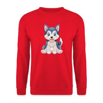 Cuddly Husky Puppy Cartoon - Unisex Sweatshirt - red - Front - Alina (178cm) & Michal (187cm)