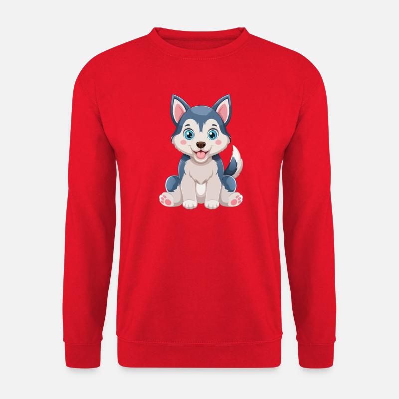 Kuscheliger Husky Welpe Cartoon - Unisex Pullover - Rot