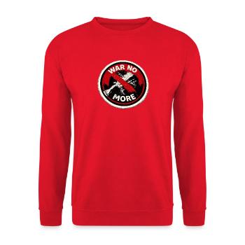 War No More – Sticker Peace & Humanity - Unisex Sweatshirt - red - Front - Alina (178cm) & Michal (187cm)