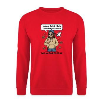 Jesus liebt dich Favorit Humor - Unisex Pullover - Rot - Vorne - Alina (178cm) & Michal (187cm)