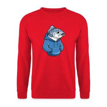 Funny Angler Fish With Hoodie Cartoon - Unisex Sweatshirt - red - Front - Alina (178cm) & Michal (187cm)