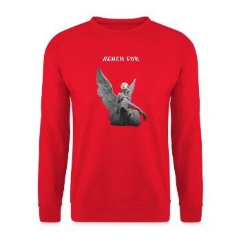 Angel statue with yellow eyes - Unisex Sweatshirt - red - Front - Alina (178cm) & Michal (187cm)