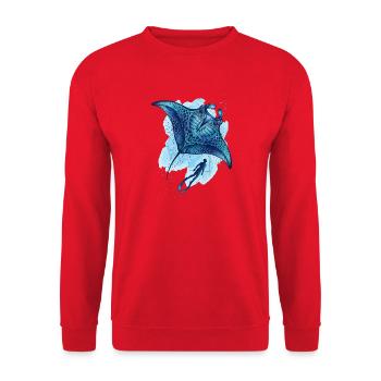 Schatten des Riesen - Majestätischer Manta & Diver - Unisex Pullover - Rot - Vorne - Alina (178cm) & Michal (187cm)