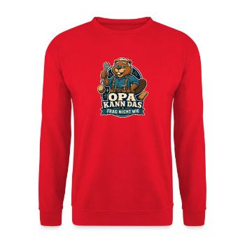 Opa kann das – frag nicht wie - Unisex Pullover - Rot - Vorne - Alina (178cm) & Michal (187cm)