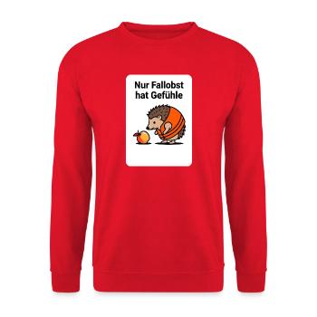 Frutarier Fallobst Gefühle Shirt - Unisex Pullover - Rot - Vorne - Alina (178cm) & Michal (187cm)