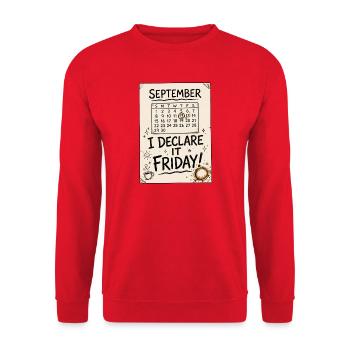 Büro-Humor – Ich erkläre es Freitag - Unisex Pullover - Rot - Vorne - Alina (178cm) & Michal (187cm)