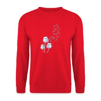 Flauschige Eulen im Löwenzahnflug - Unisex Pullover - Rot - Vorne - Alina (178cm) & Michal (187cm)