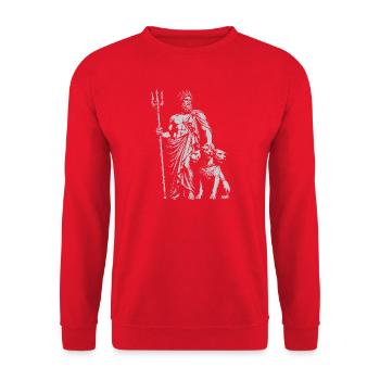 HadesTrident Wächter mit Cerber - Unisex Pullover - Rot - Vorne - Alina (178cm) & Michal (187cm)