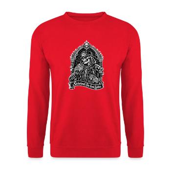 Survived On Iced Lattes Coffee Motiv - Unisex Pullover - Rot - Vorne - Alina (178cm) & Michal (187cm)