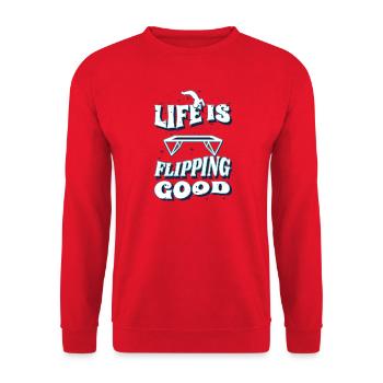  Motivation Trampolin Workout Trampolin-Sport - Unisex Pullover - Rot - Vorne - Alina (178cm) & Michal (187cm)