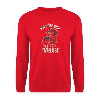 Dackel Ich Höre Dich Habe Nur Keine Lust Hunde - Unisex Pullover - Rot - Vorne - Alina (178cm) & Michal (187cm)