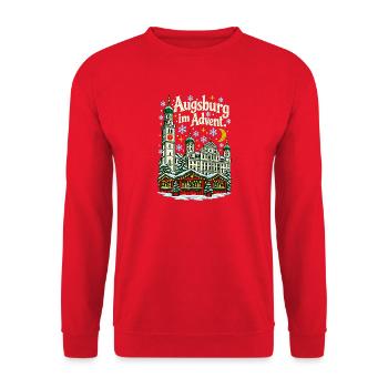 Augsburg im Advent Perlachturm - Unisex Pullover - Rot - Vorne - Alina (178cm) & Michal (187cm)